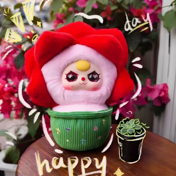 娃三岁一盆小花毛绒盲盒创意可爱摆件少女心潮玩手办公仔送礼物